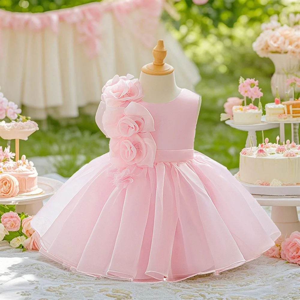 

Girl's Pink Sweet Flower Dress Elegant Dress Sweet Style Suitable for Birthday Parties Birthday Gifts Anniversary
