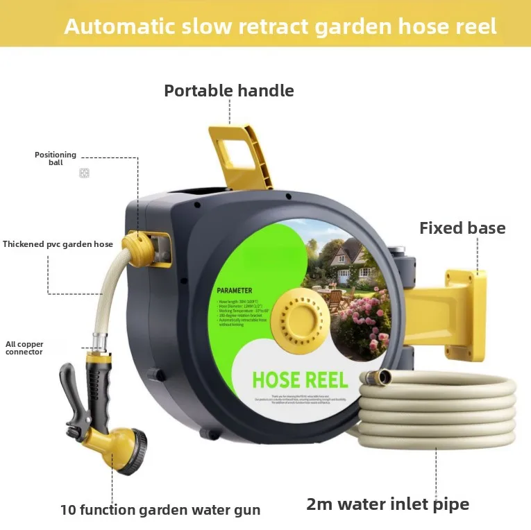 Garden Hose Wall-mounted Slow-retracting Automatic Retractable Hose Reel/hose Storage Device for Irrigation