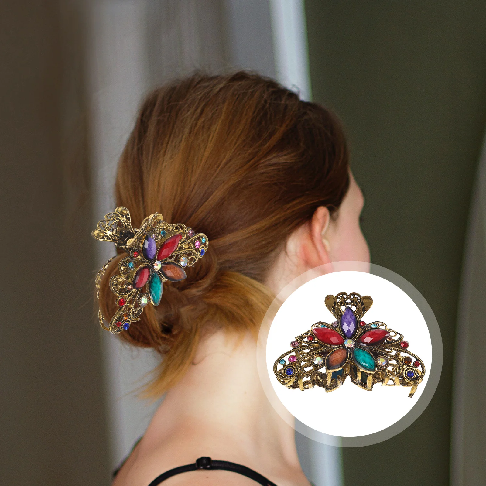 

Vintage Flower Hair Claw Clips for Women Large Hairpin Accessories Rhinestones Retro Style Thick Hair Easy Use Durable Sturdy