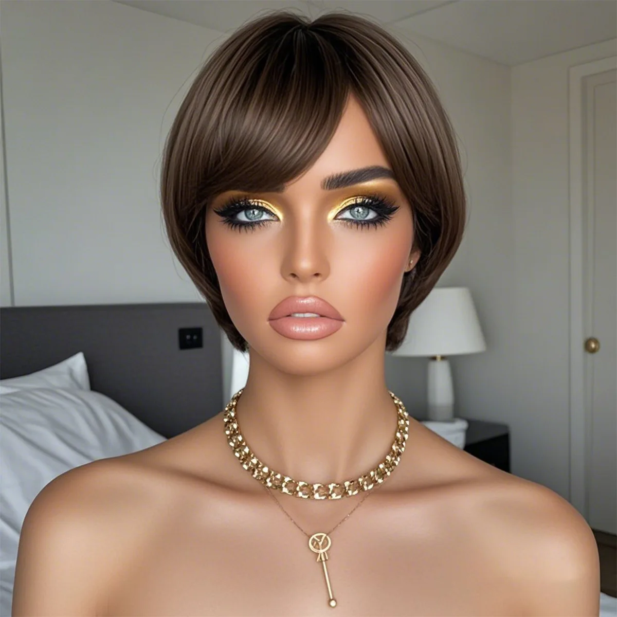 

Popular Fashion Wig Women's Brown Short Hair Bangs Wig