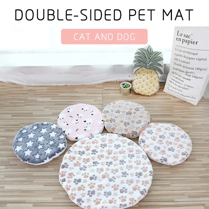 Plush Cat Bed Mats Round Pet Bed for Cats Small Dogs Soft Fleece Pet Sleeping Mat Kitten Puppy Nest Pet Cushion Cat Accessories