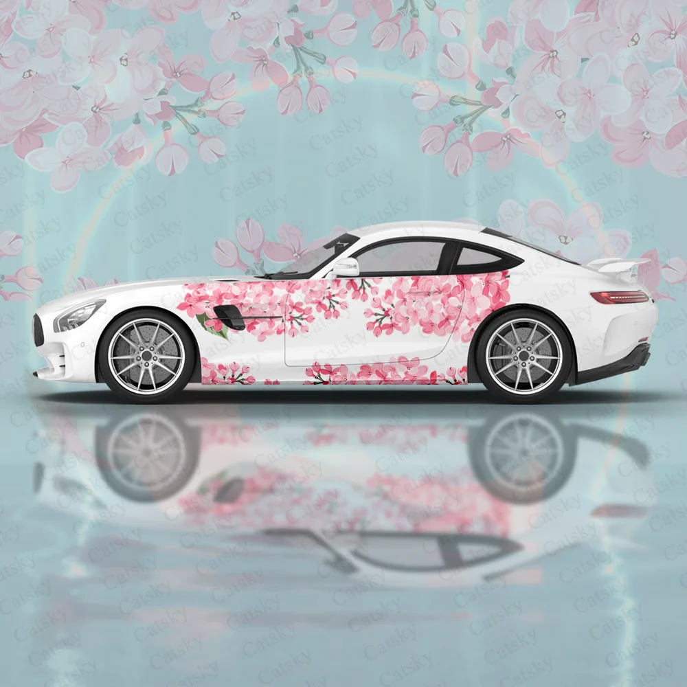 Car Decal Decorative Cut Body Racing Graphic Decal Vinyl Wrap Modern Design Pink Flower Women Car Accessories Full Wrap Sticker