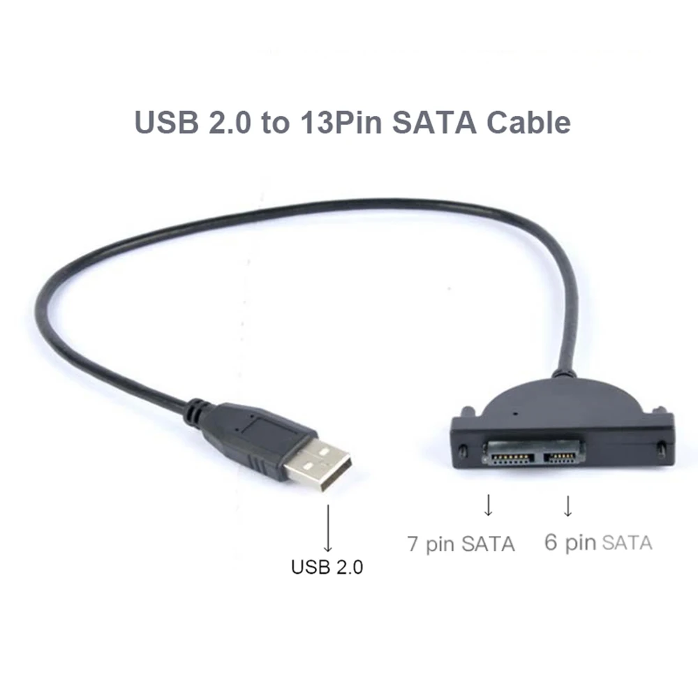 1Pcs USB 2.0 to Mini Sata II 7+6 13Pin Adapter For Notebook CD/DVD ROM Slimline Drive Converter Cable Screws Steady Style