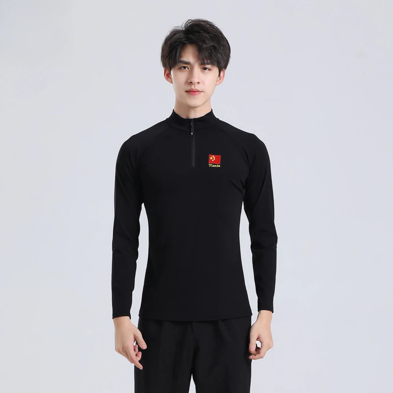 New Autumn Winter Men's Latin Dance Long Sleeve Top with Fleece Lining Perfect for Dance Practice Ballroom Standard Dancing