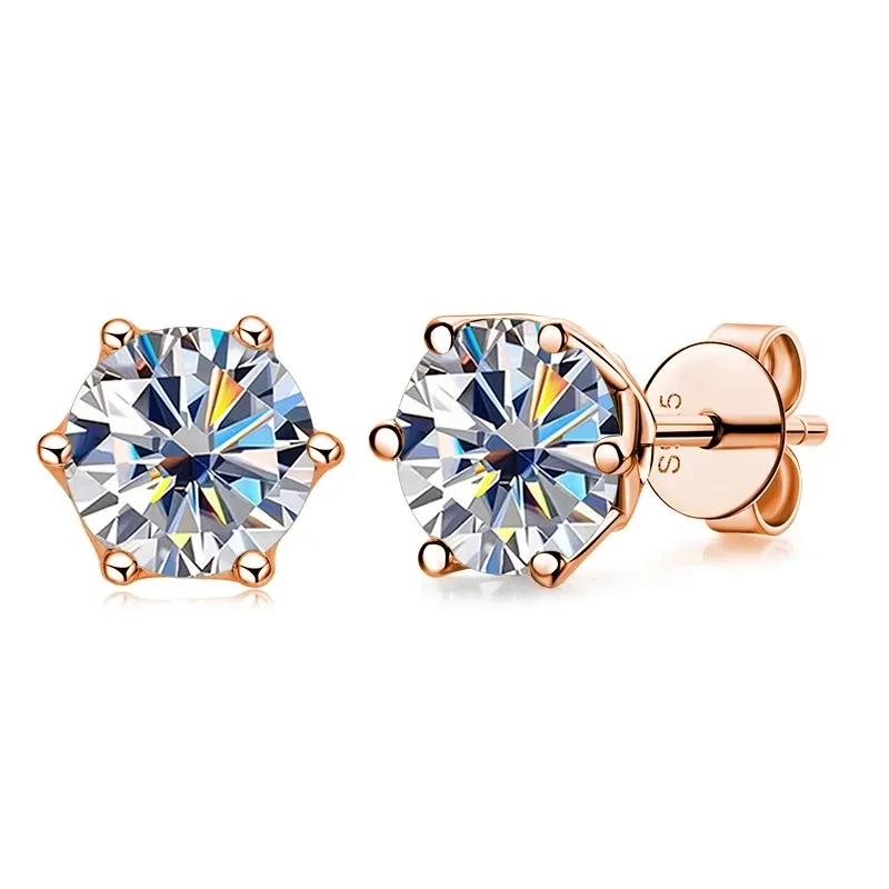 GRA 0.5ct-1ct D Color Certified Moissanite Stud Earrings Lab Created Diamond 925 Sterling Silver Gold Plated Wedding Jewelry