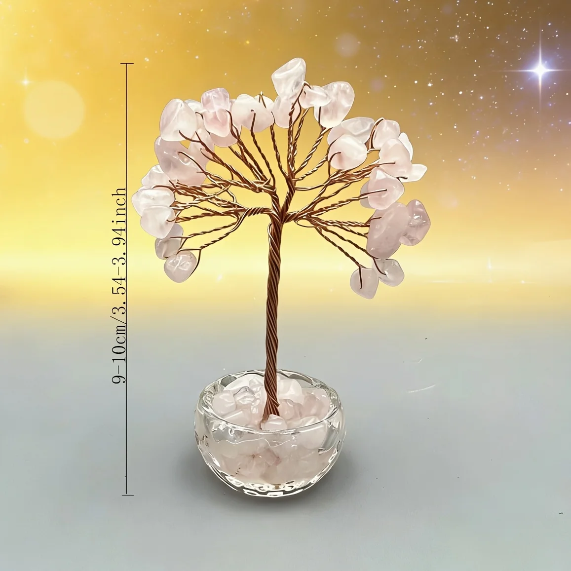 A carefully crafted transparent bowl bottom with many natural crystal beads on top, perfect for home or desktop decoration.