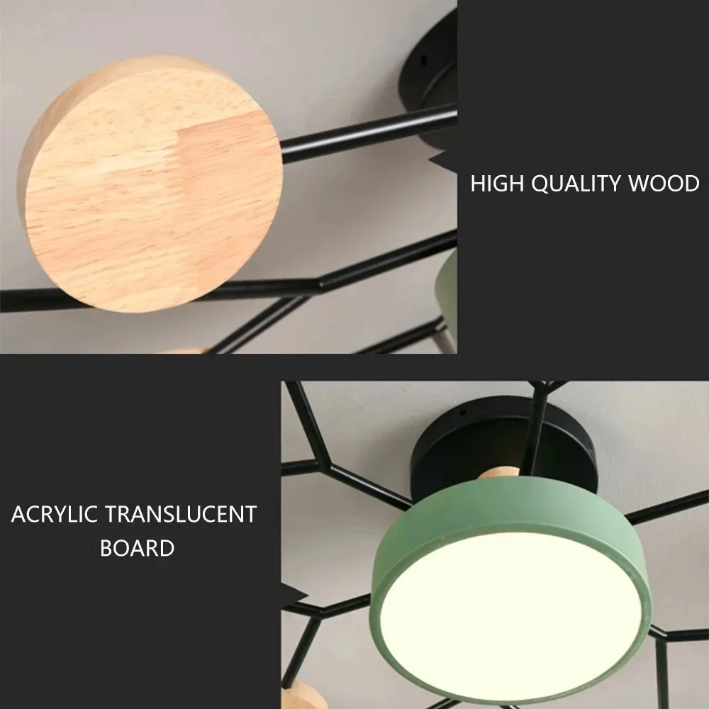 Nordic Style Living Room Ceiling Chandelier Bedroom LED Ceiling Light Kitchen Wooden Chandelier Dining Room Lamp Aisle Lighting