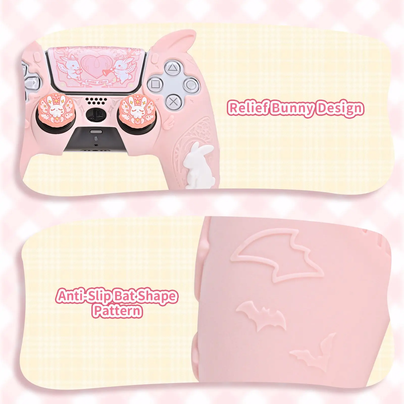 GeekShare Gothic Bunny Silicone Protective Cover Case for Playstation 5 Wireless Controller with 2 Thumb Grip Caps and 1 Sticker