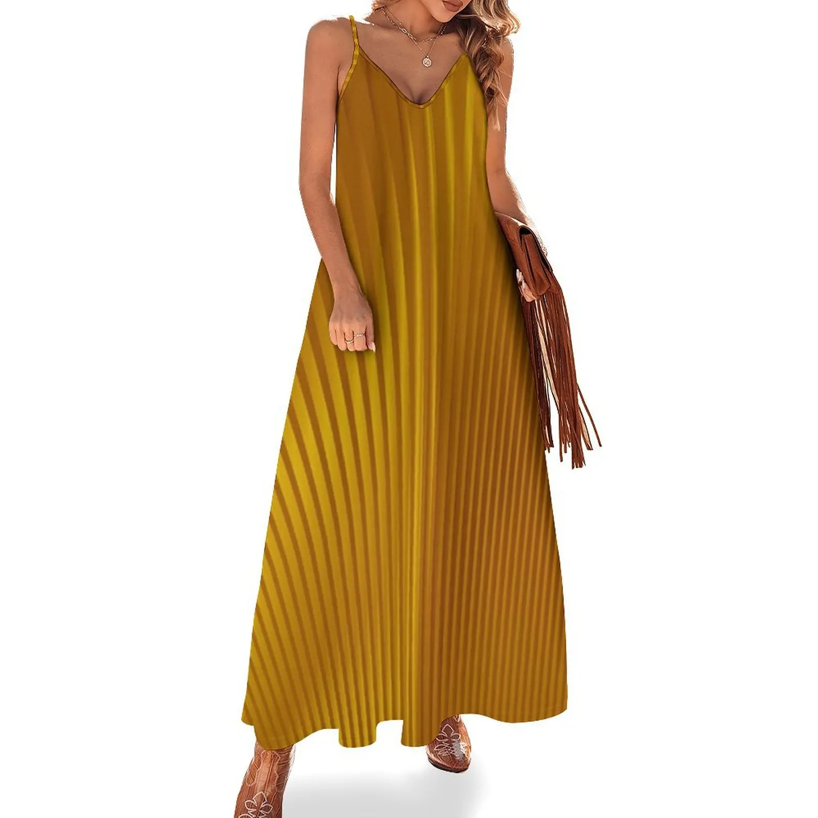 

Golden Art Deco Pattern Sleeveless Long Dress ceremony dresses chic and elegant evening dress evening dresses ladies Dress