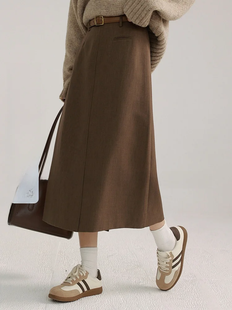 

Retro American High Waist Midi Skirt for Women Spring Autumn Small Size A-Line Split Skirt Dra Polyester Fiber PVC