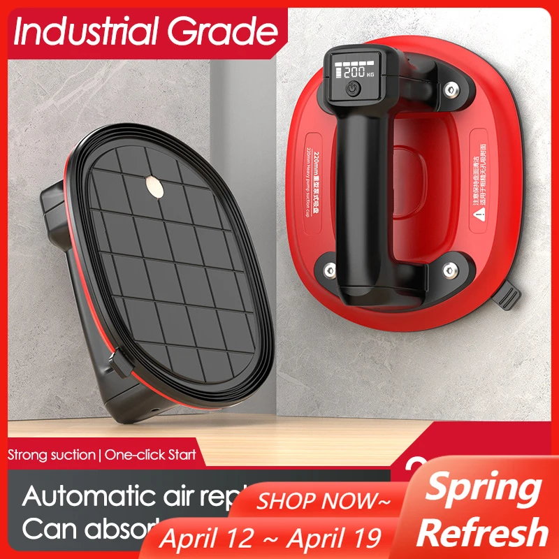 5000mahインテリジェントディスプレイ電動真空吸盤200kg耐荷重ヘビーデューティー電動吸盤リフター（ガラス・セラミックタイル用）