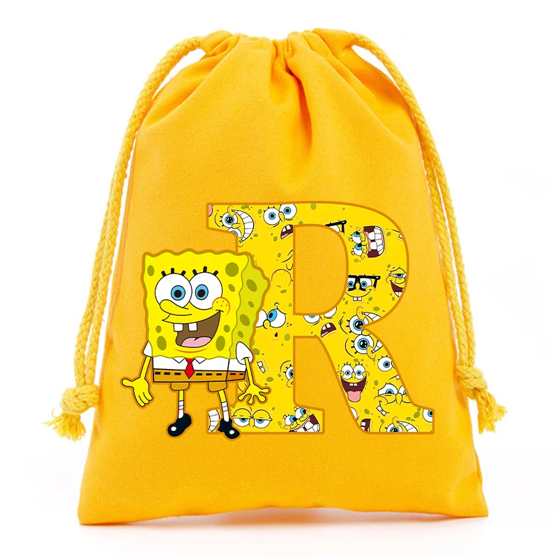 New Spongebob Drawstring Bags Kawaii Cartoon English Letters Printed Storage Bags Children Handbag Kids Tote Bag Birthday Gifts