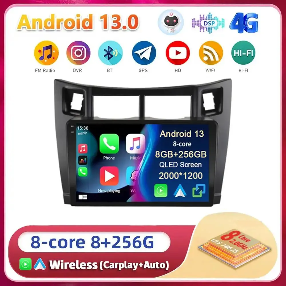 

Android 13 Carplay Auto WIFI+4G For Toyota Yaris 2005-2012 Car Radio GPS Multimedia Video Player Stereo Head Unit 2din Audio DSP