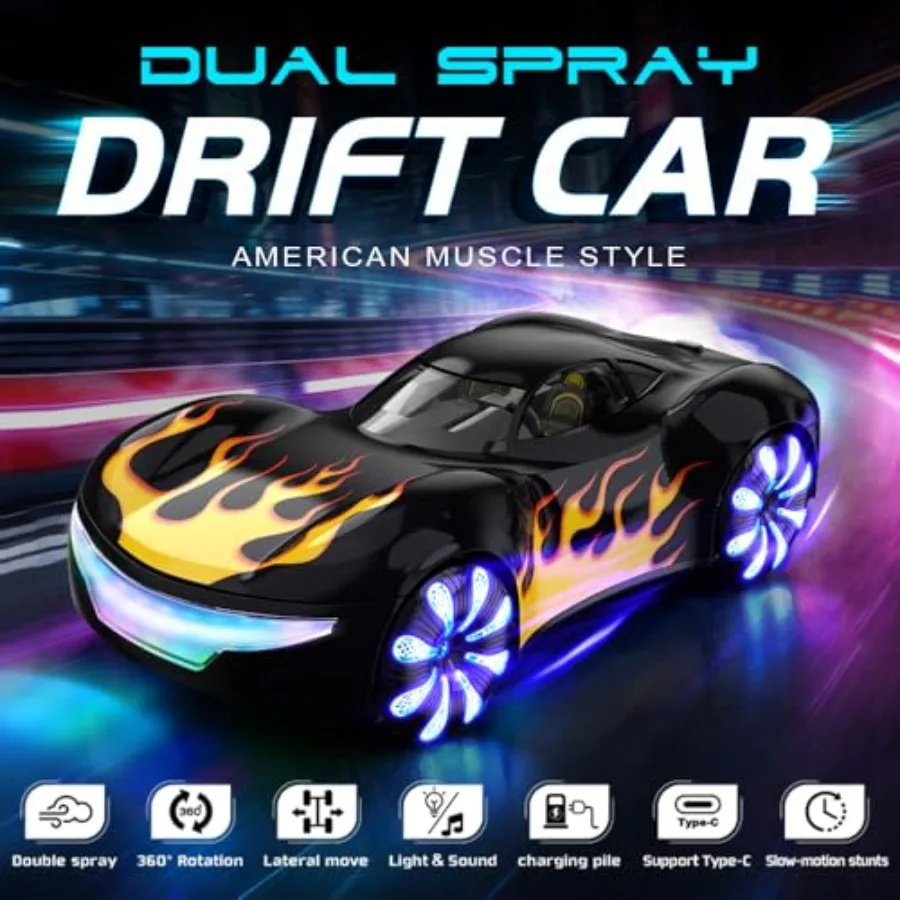 Outdoor Remote Control Car For Ages 8-13, ABS Plastic, Red And Black, 2.4GHz Signal With 0 Spins And Dual Spray Function