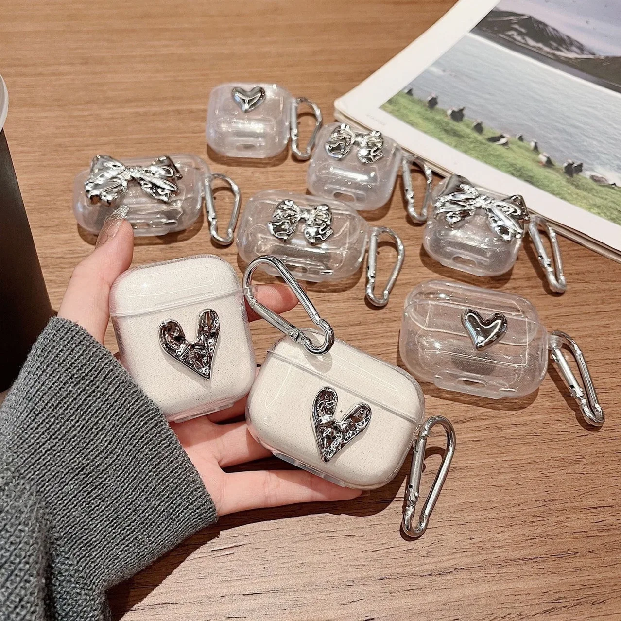 Fone de ouvido Bluetooth com arco rosa espumante, adequado para Apple AirPods 1, 2 Geração, Pro3 Geração