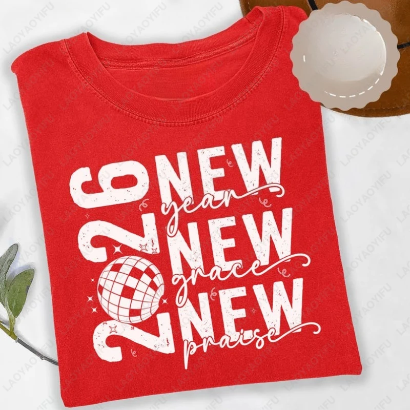 

Happy New Year 2026 Men Women Cotton Tshirt Vintage Casual Street Fashion Tops Creative Cool Popular Harajuku Leisure Adult Tees