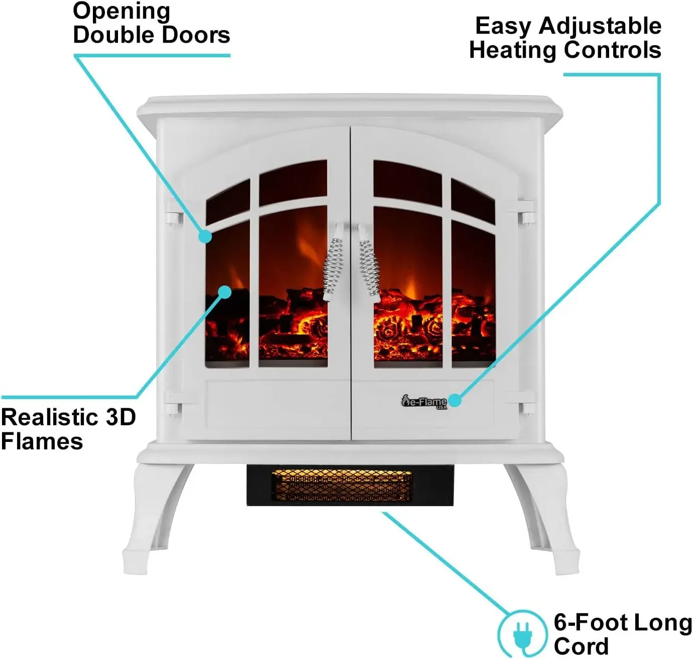 Автономная электрическая каминная плита Jasper, Нагреватель-реалистичный 3-D Log and Fire эффект (белый) США