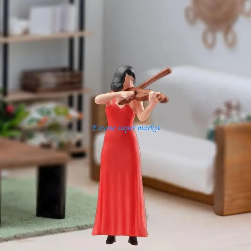090B Colorful Mini Resin Violin Players Musician for Collection and Display Set