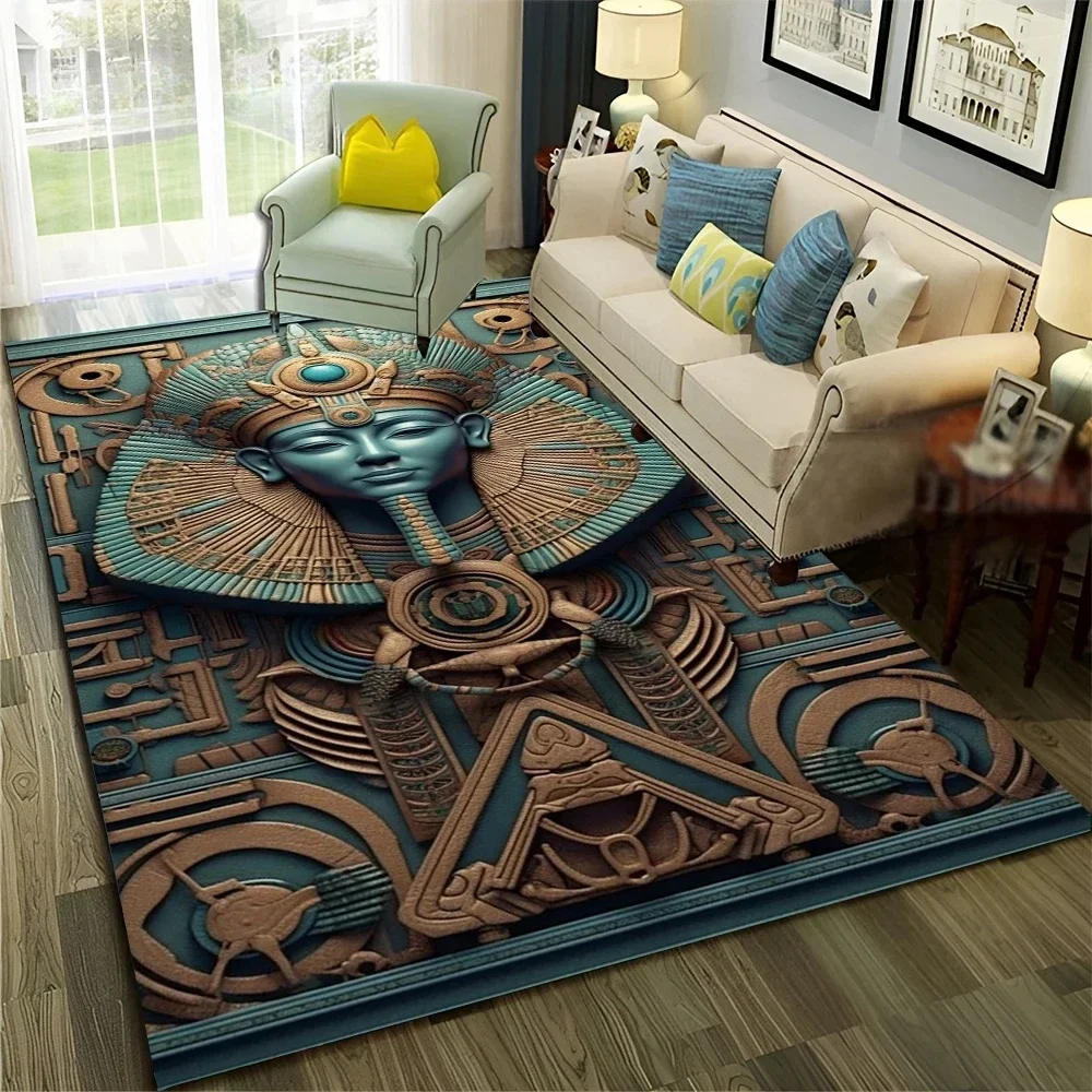 

Egyptian Mythology Pharaoh Hieroglyphics Carpet Rug for Home Living Room Bedroom Sofa Doormat Decor,Area Rug Non-slip Floor Mat