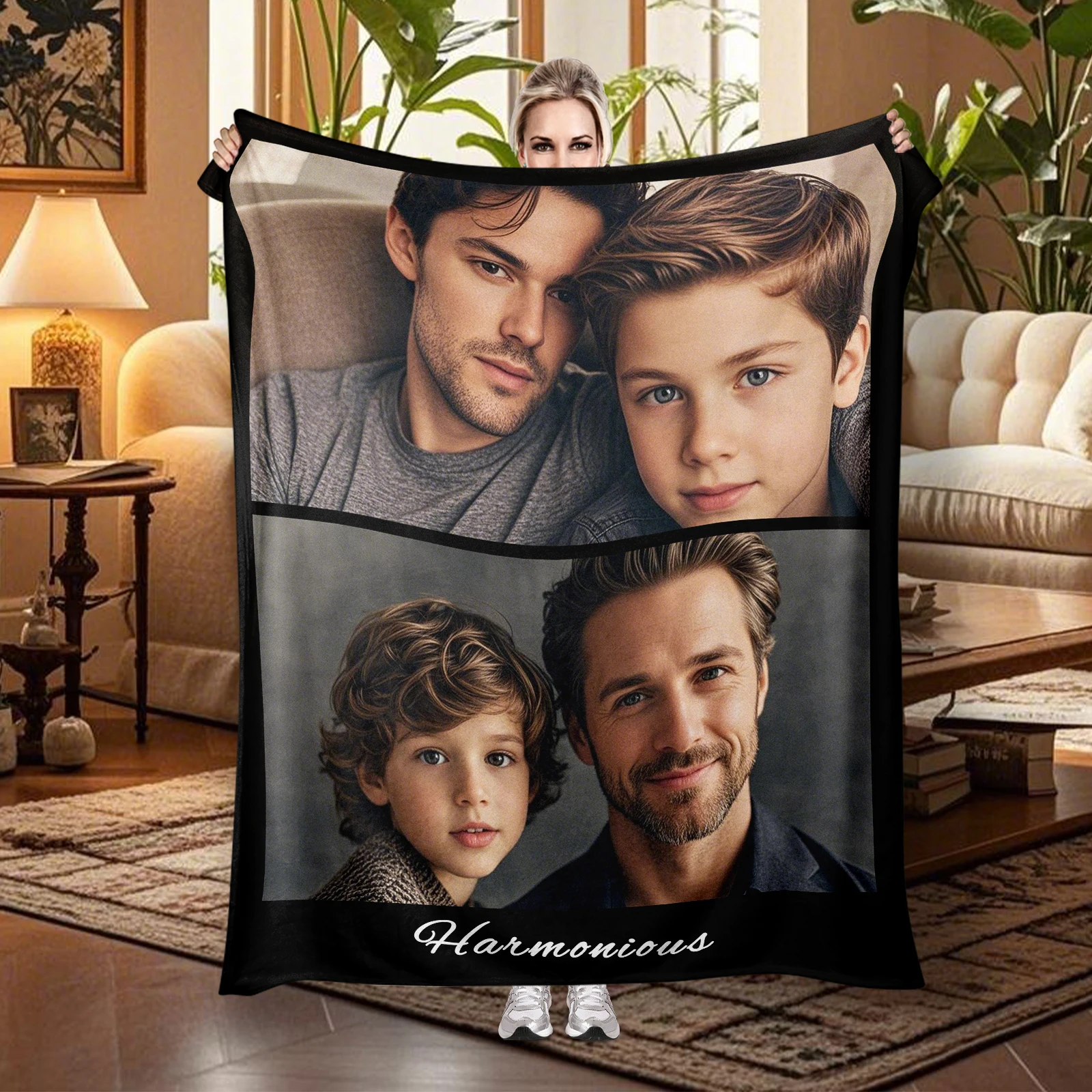 Father and Son Photo Personalised Family Customised Blankets Photos With Father At Different Times Birthday Gift For Son Father