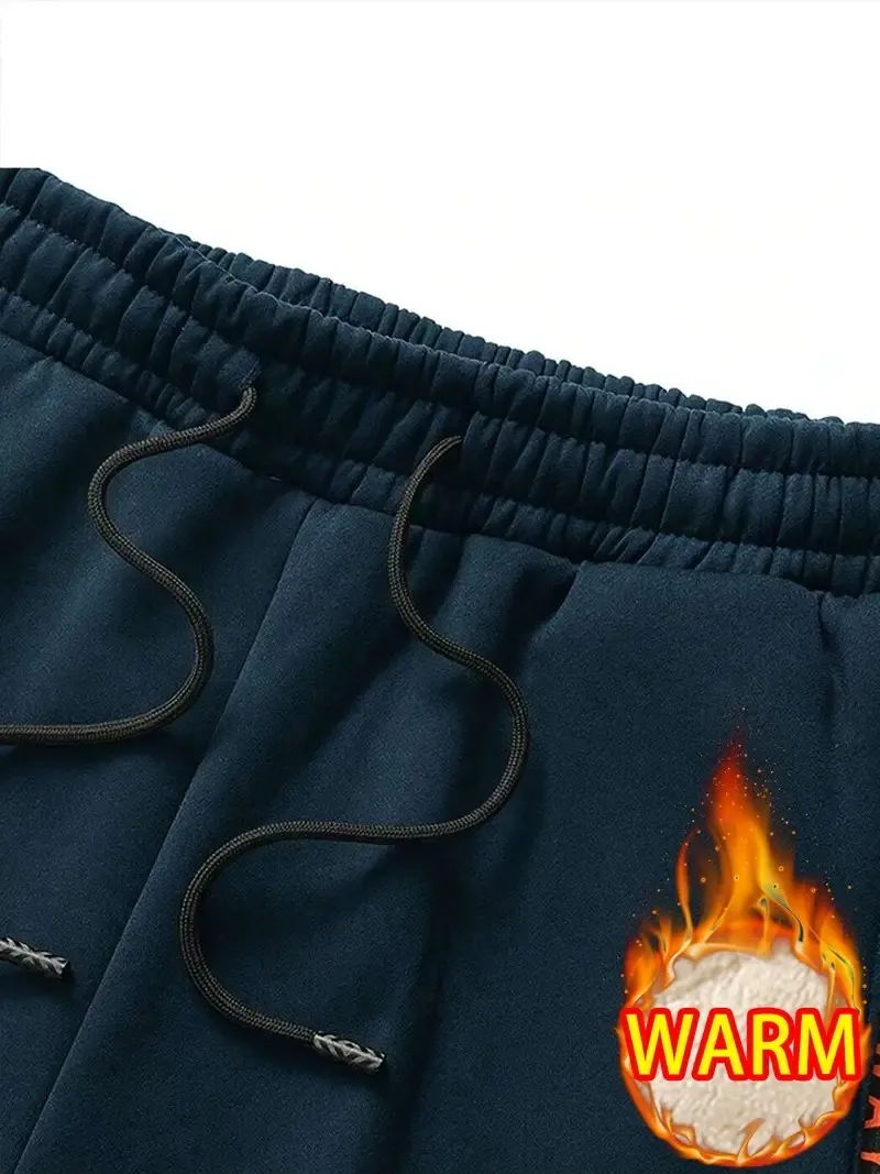 Мужской классический спортивный костюм в стиле ретро, толстовка с капюшоном на молнии на флисовой подкладке и спортивные штаны, тепло для фитнеса на открытом воздухе, толстая зима