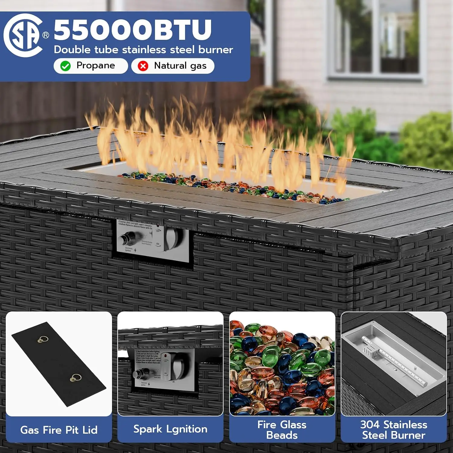44'' Fire Pit Table 7 Pcs Outdoor Sectional Sofa Patio Set, Customized