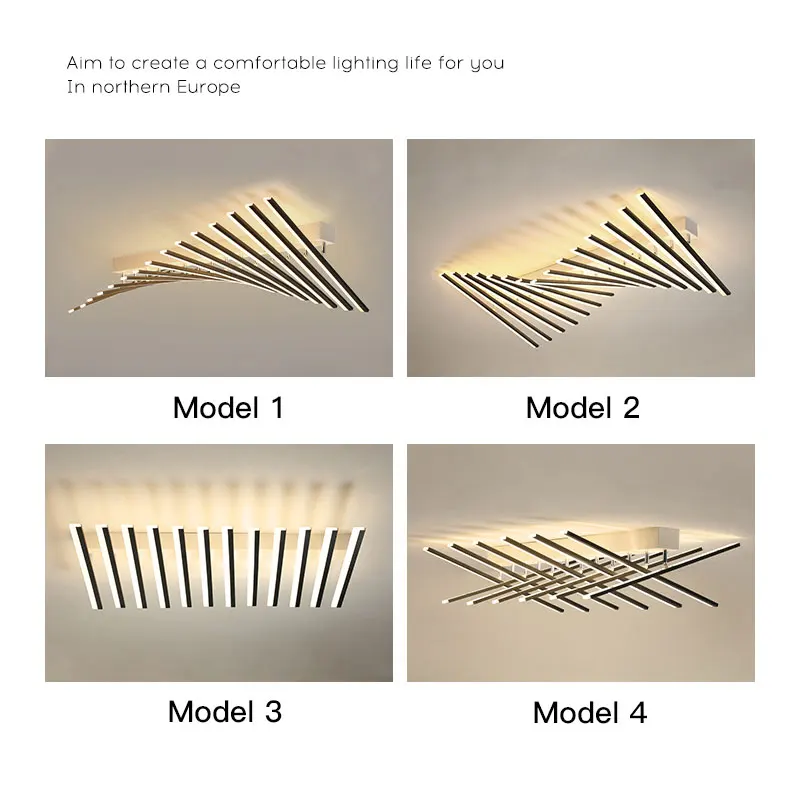 Modern LED Suitable for Living Room Pendant Lights With Remote Control Indoor Bedroom Office Lighting Long Strip Ceiling Lights