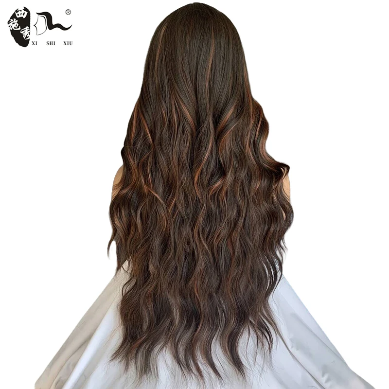 Peluca de cabello sintético de onda Natural larga con flequillo para mujer, pelucas de Cosplay de aspecto Natural, Marrón mezclado, Halloween, fibra resistente al calor