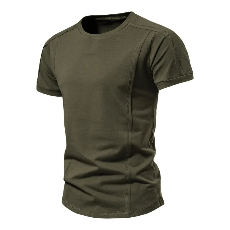 Men's Fashionable Short Sleeved T-shirt for Foreign Trade, Cotton Base Shirt, Summer Solid Color Round Neck Half Sleeved Trend