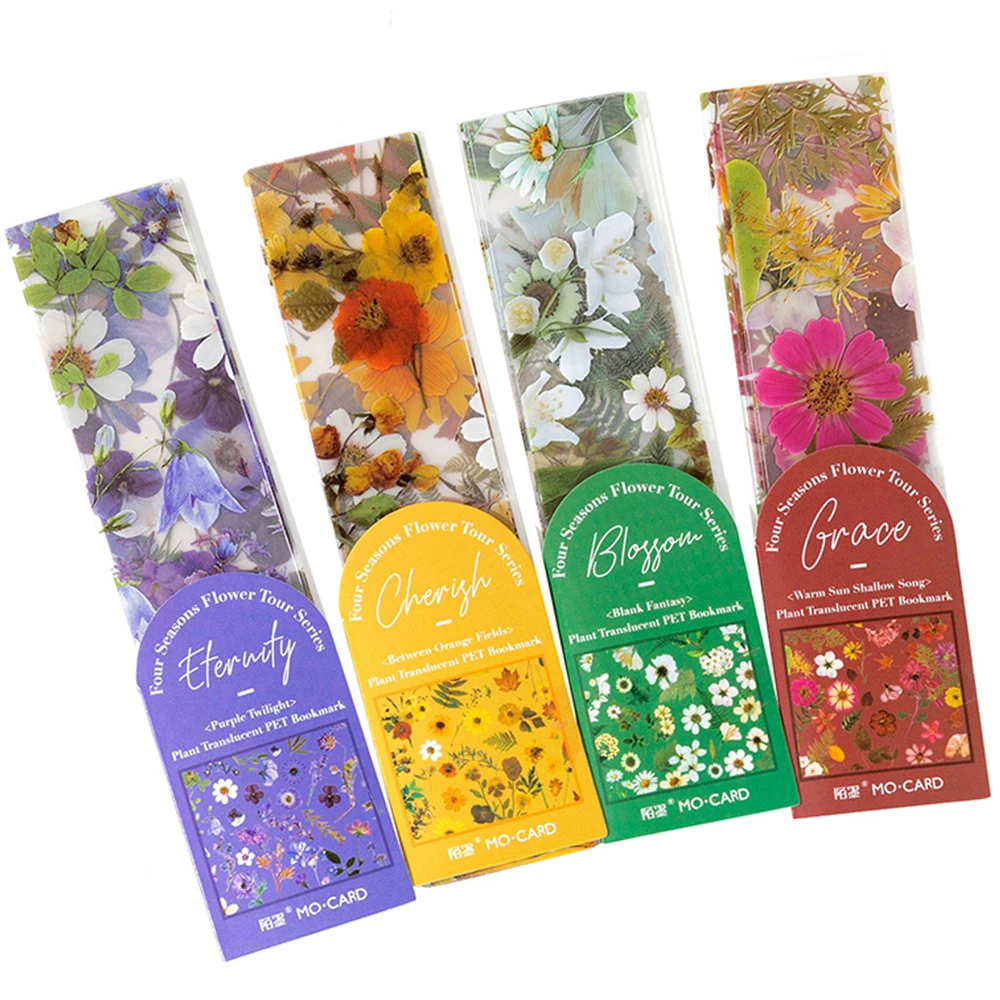 5Pcs Four Seasons Flower Travel Series Bookmark PVC Translucent Reading Book Mark Retro Book Page Marker Stationery Supplies