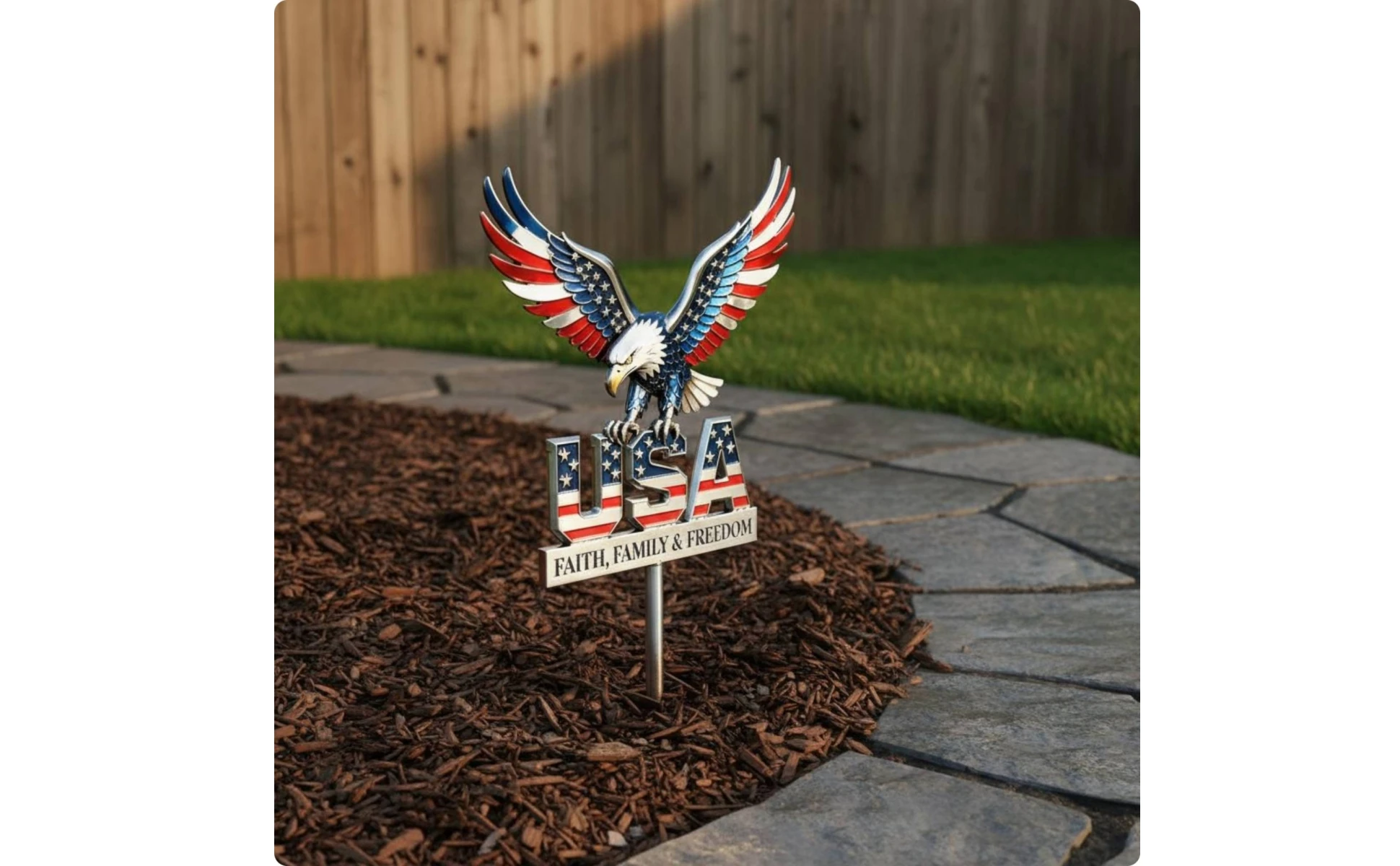 Metal Lawn Stake Sign Fade Resistant USA Flag Metal Sign Outdoor Decoration Weatherproof