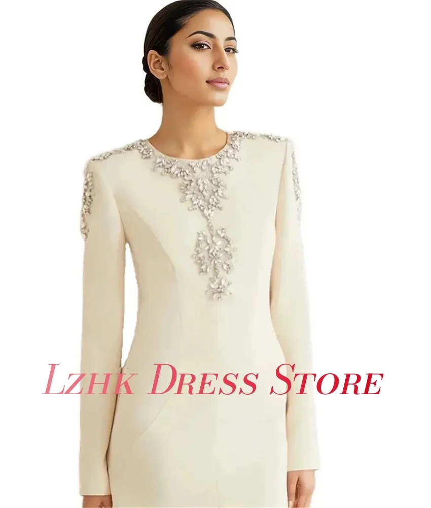 Robe de soirée en Jersey, ligne a, cristal de luxe, personnalisée, manches longues, col rond, longueur au sol, tempérament