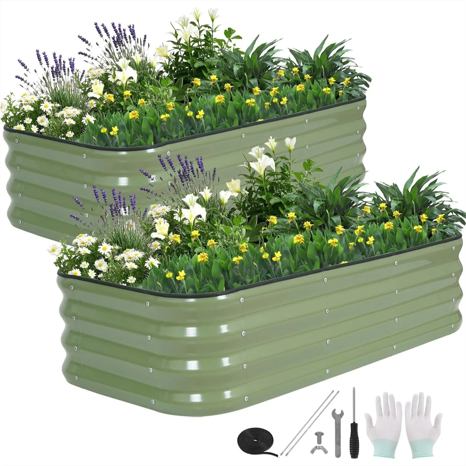 

3 in 1 Galvanized Raised Garden Bed 4x2x1ft (2Packs) Modular Planter Box Outdoor Metal Raised Bed Kit with Bracing Rods for