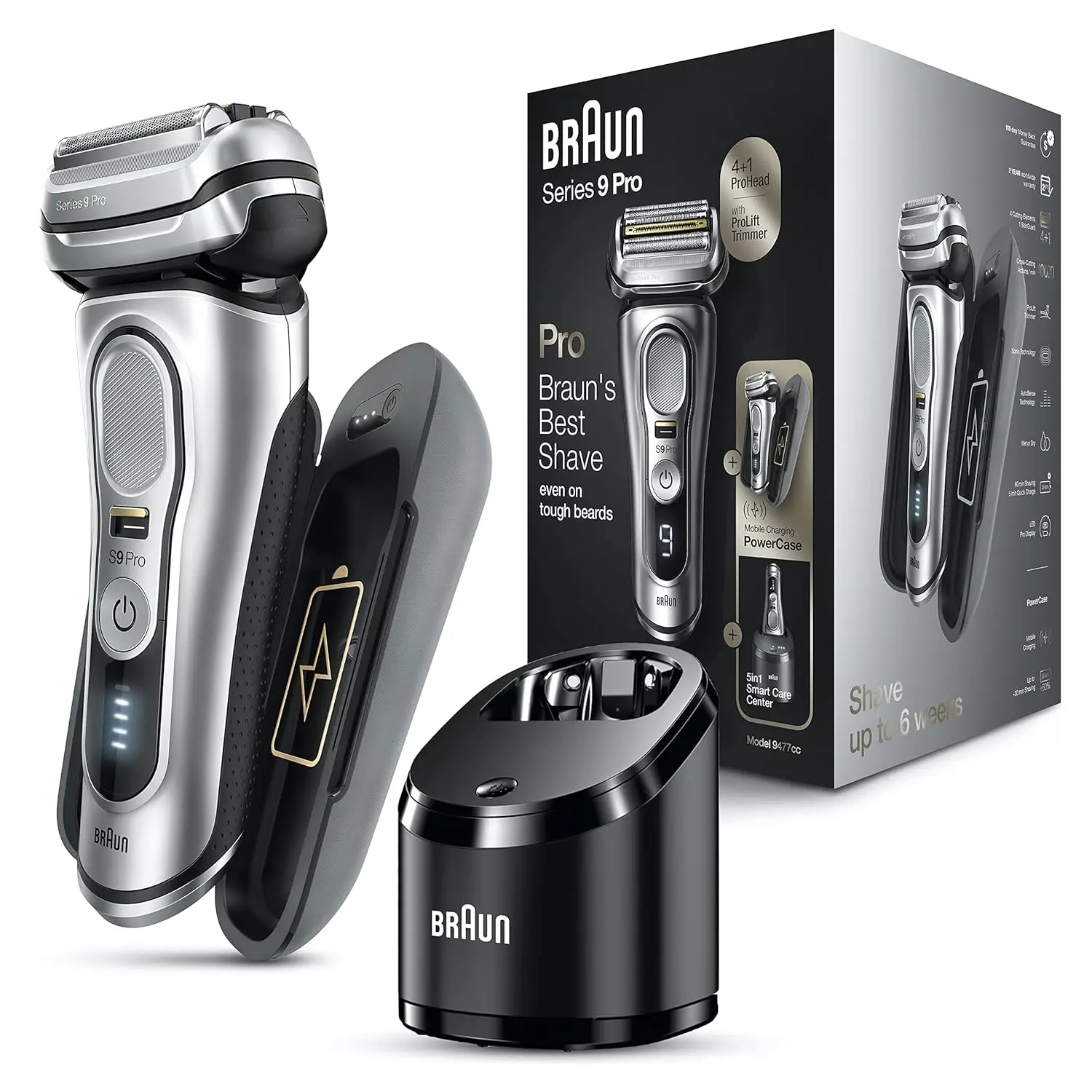 Electric Razor for Men, Waterproof Foil Shaver, Series 9 Pro 9477cc, Wet & Dry Shave, with Portable Charging Case