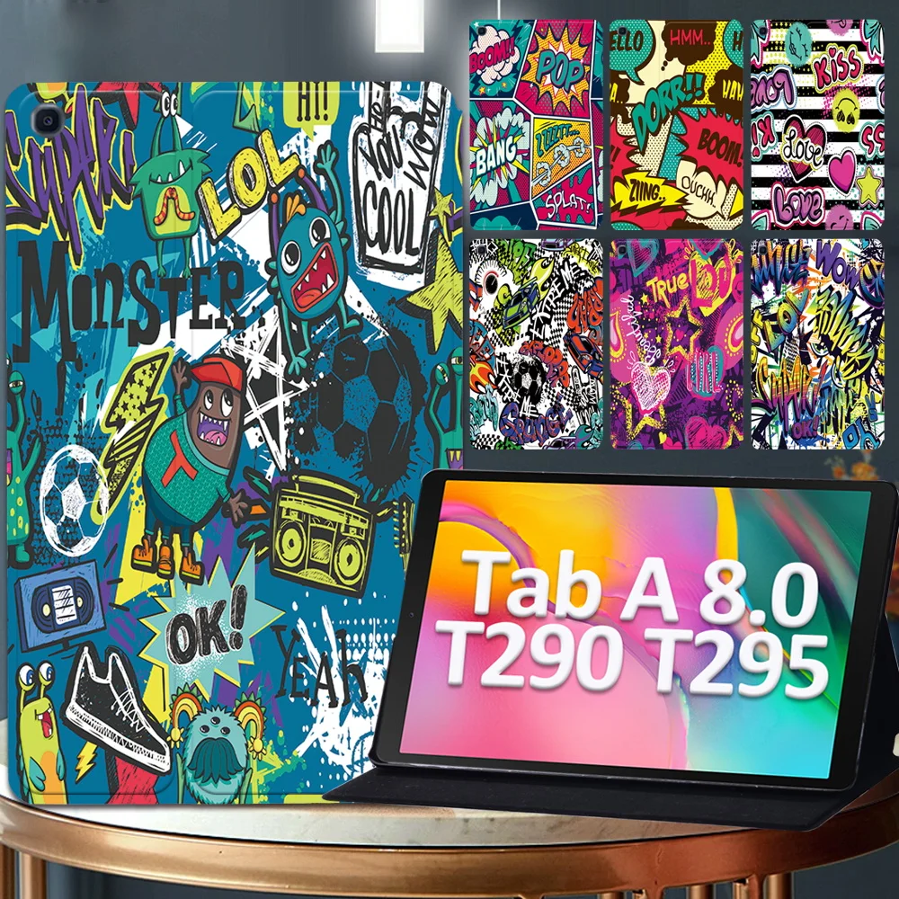 Flip Protective Case for Samsung Galaxy Tab A 8.0 (2019) T290/T295 Graffiti Art Drop Resistance Leather Stand Tablet Shell Cover