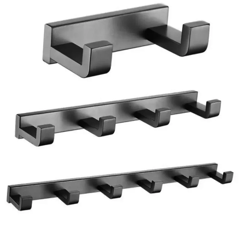 Black Hanging Hooks For Wall Stainless Steel 2 4 6 Row Hooks Towel Hooks Bathroom Door Clothe Hanger Coat Rack Wall Mounted 5