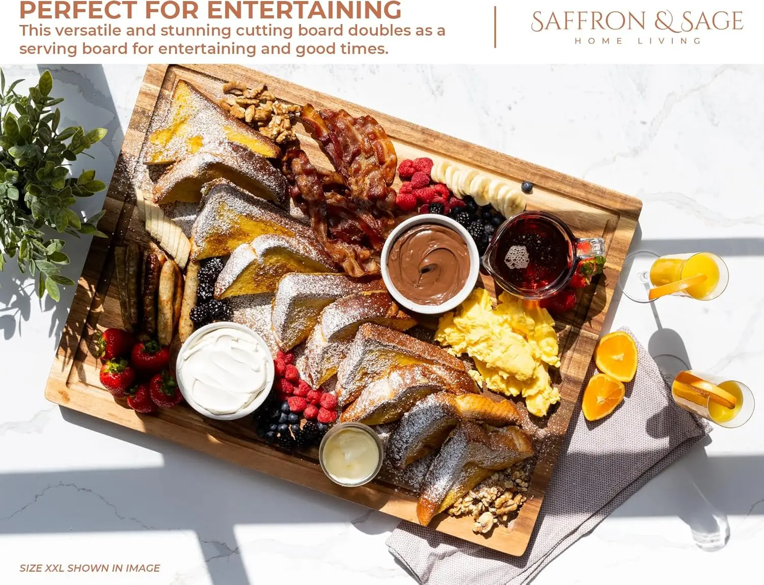 Tábua de corte extra grande de madeira de acácia 23x17x1,5 polegadas com ranhura de suco, reversível para cozinha e servir