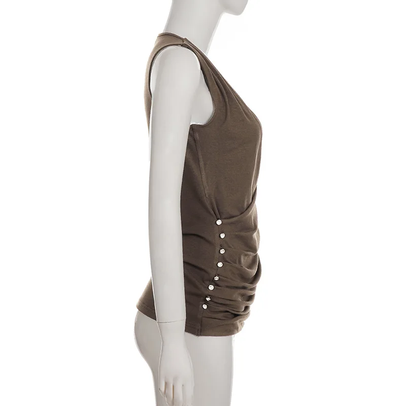 SKMY New Sweet Cool Sexy Spicy Girl Deep V-Neck Knitted Strap Sleeveless Dress Y2k Clothes Women Retro Folded Short Dresses