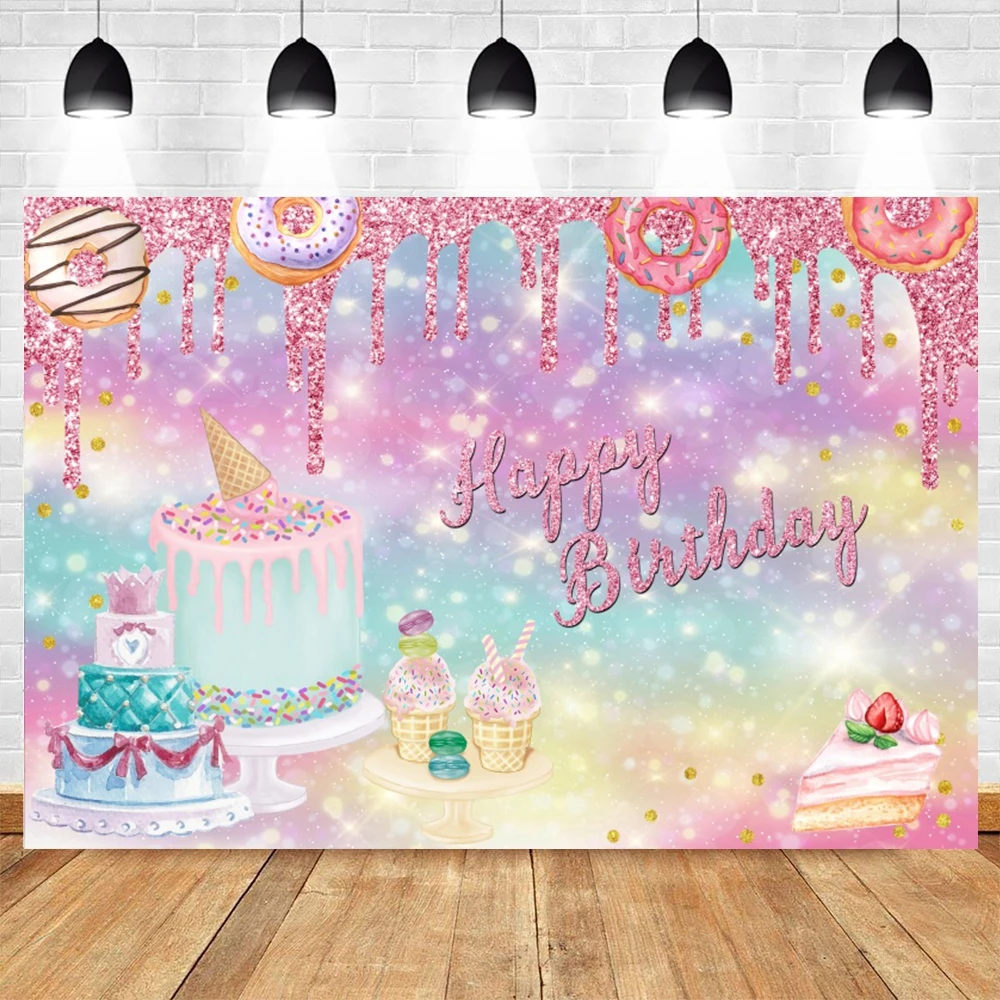 Pączki tło różowe lody Cupcake cukierki syrop Baby Shower dziewczyna słodka zdjęcie urodzinowe Backgorund Decor Banner