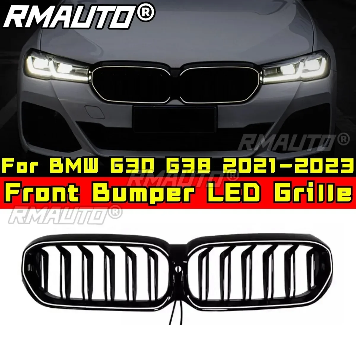 LED Front Racing Facelift Upper Radiator Grilles for BMW 5 Series G30 G38 2021-2023 Car Front Bumper Racing Grill Exterior Part