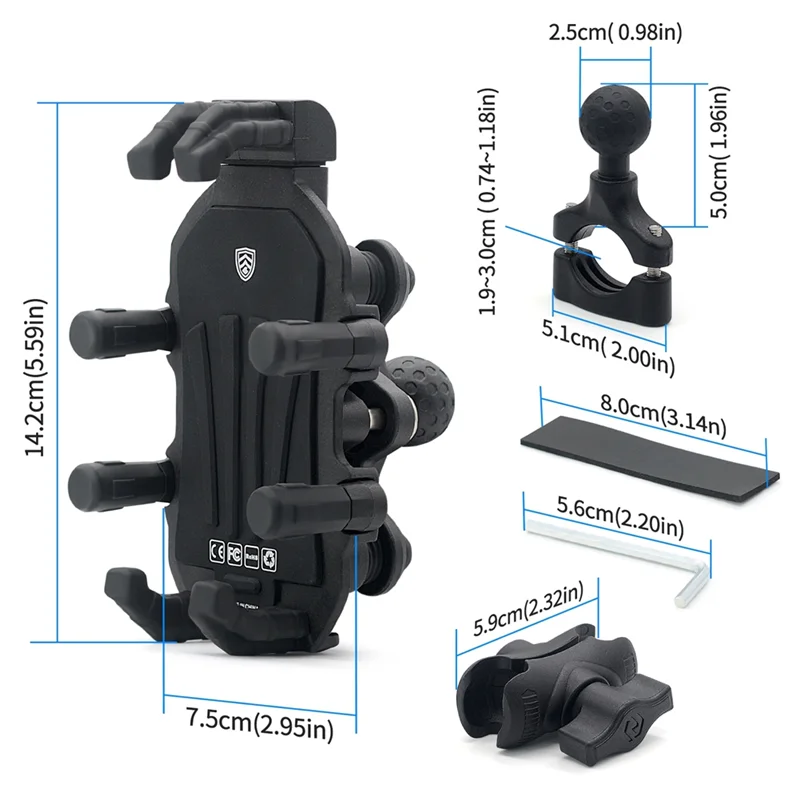 Motorcycle Phone Mount With Vibration Dampener, 1-Hand Operation Motorcycle Bike Scooter ATV Handlebar Holder, Fine Workmanship