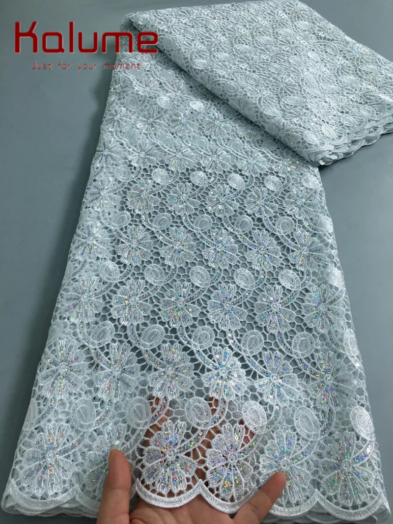 

Белая гипюровая кружевная ткань с блестками, 2025 г., высокое качество, африканский нигерийский гипюровый шнур, кружево 5 ярдов для шитья вечернего платья F4028