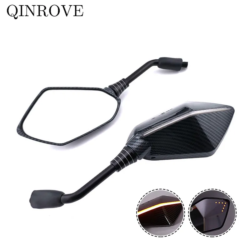Universal Motorcycle Rear View Mirror with LED Turn Signal Light 8MM 10MM Rearview Side Mirrors for YAMAHA MT07 SUZUKI GXR750