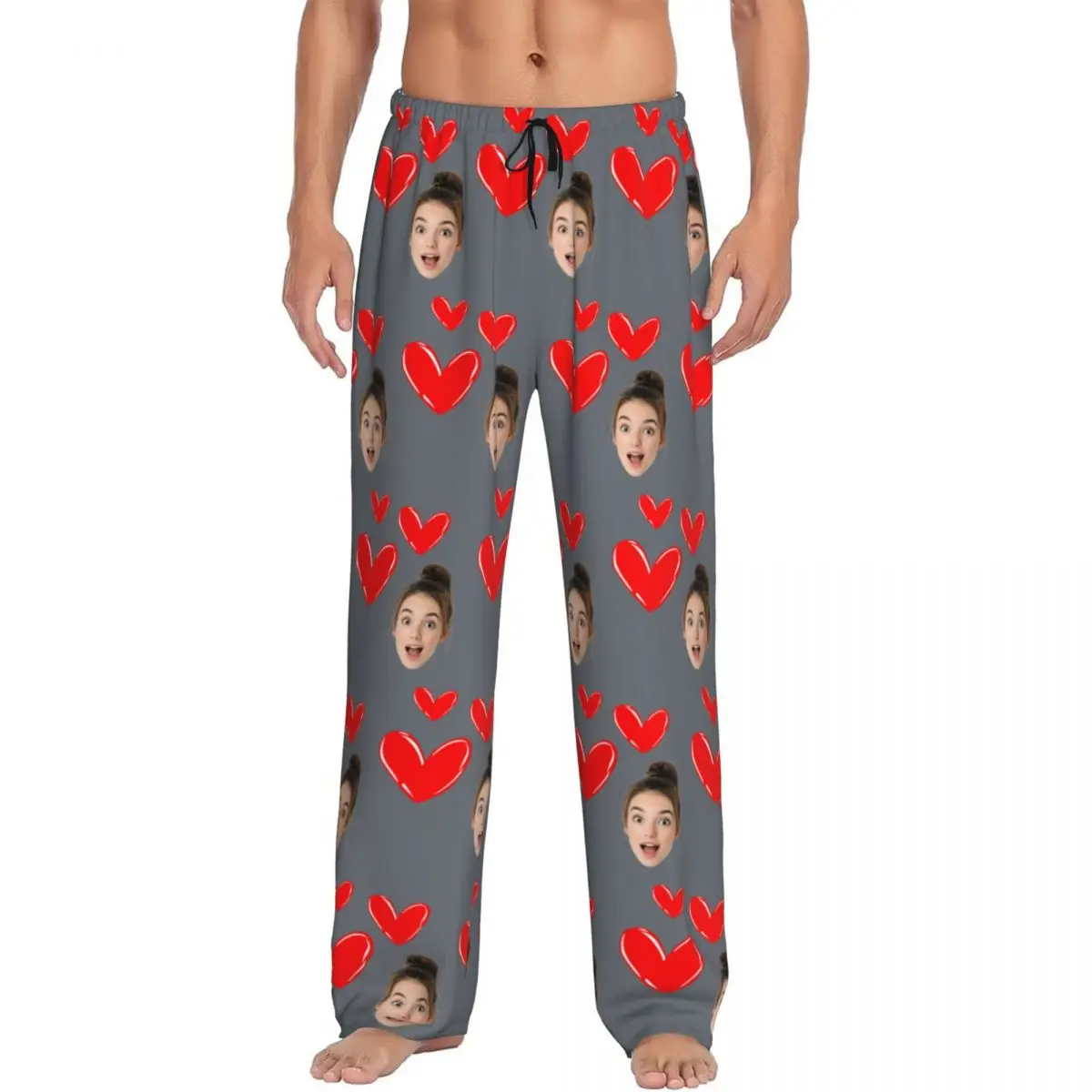 

Custom Personalized Head Face Photo Pajama Pants Sleepwear Men Elastic Waistband Best Gift For Him Sleep Lounge Bottoms Pockets