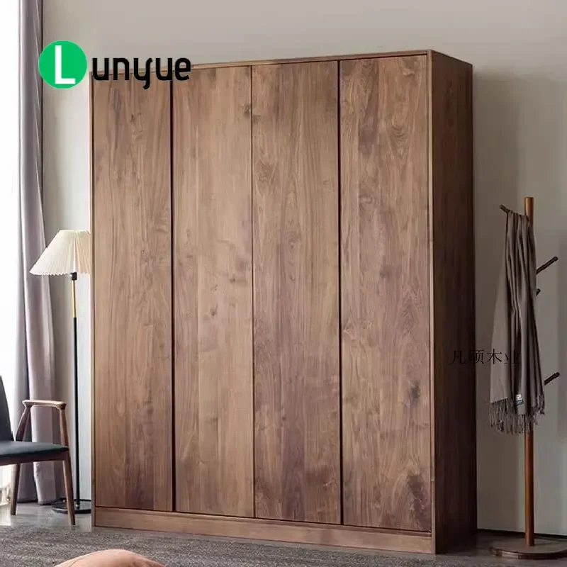 Modern Simple North American Black Walnut Wardrobe Nordic Solid Wood Cherry Swing Door Storage Cabinet for Bedroom Furniture