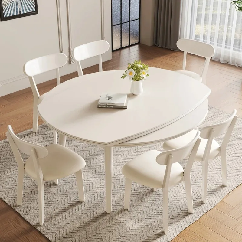 

Modern Chairs Dining Table Waterproof Oilproof Round Restaurant Dining Tables Folding Wood White Mesa Para Comedor Furniture