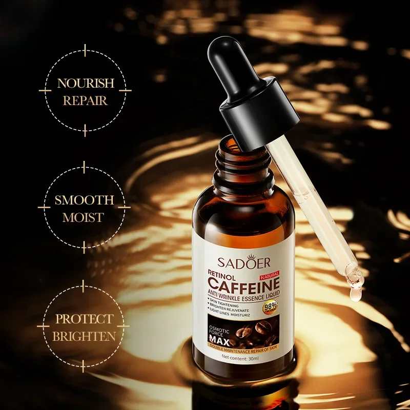 SADOER caffeina retinolo siero viso ridurre i pori riparazione Peeling secco idratante idratante siero occhi illuminare la cura della pelle del viso