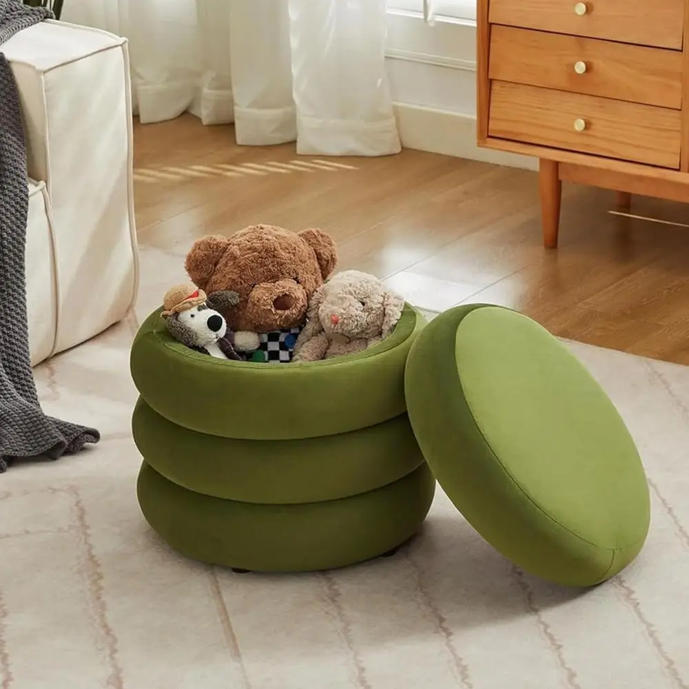 19.5" Storage Ottoman Round, Vanity Stools or Bedroom, Velvet Pou Ottoman with Removable Lid, ern Ottomam Stool or Girls Women, view 6