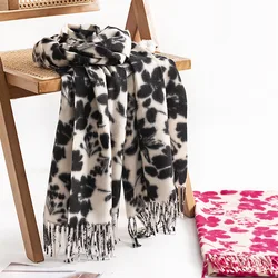 Luxury Printing Flower Scarf for Women Retro Winter Imitation Cashmere Warm Scarves Cold-proof Shawl Clothing Accessories Gift