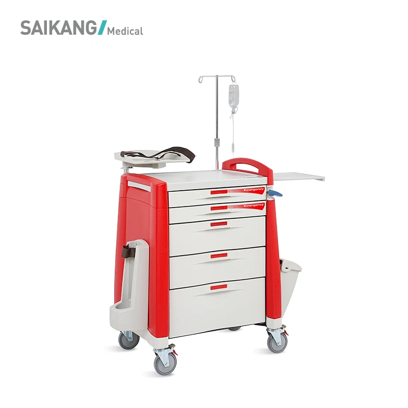 

SKR058-ET High Quality ABS Plastic Hospital Cart Multifunction Medical Emergency Trolley with Infusion Pole